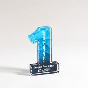 Rebranded "years of service" award by Glassical Designs, featuring updated design elements to recognize employee milestones.